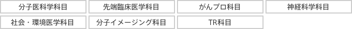 分子医科学科目・先端臨床医学科目・がんプロ科目・神経科学科目・社会・環境医学科目・分子イメージング科目・TR科目