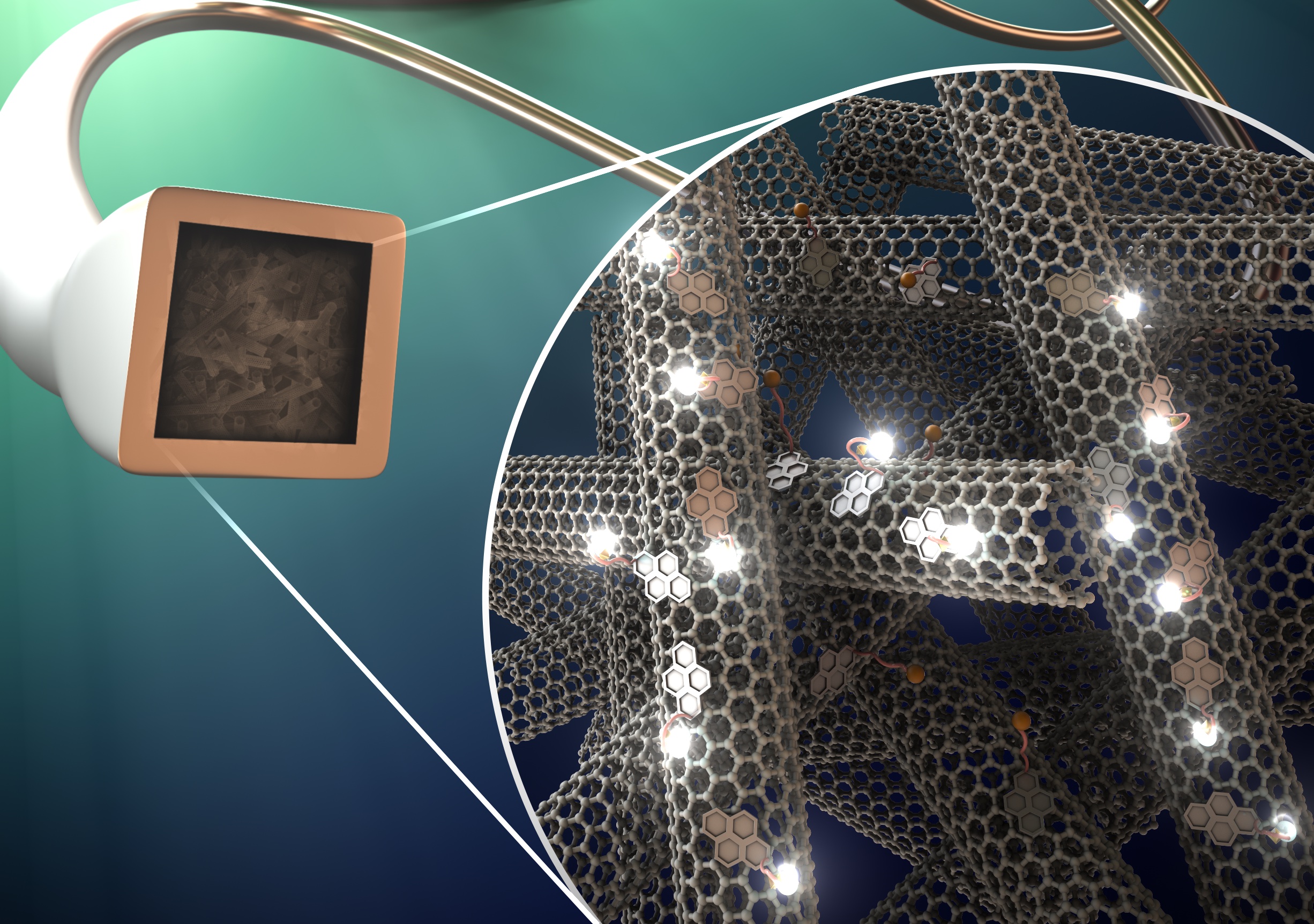The aptamer-coupled microelectrode fiber sensors (apta-μFS) for neurochemical sensing. ©T.Saizaki et al.